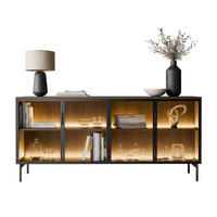 SIDEBOARD LINEA LOFT mit Glasfronten und LED-Beleuchtung Eiche + Schwarz - Eichefarben, Holzwerkstoff (181/83/39cm) - Lookway