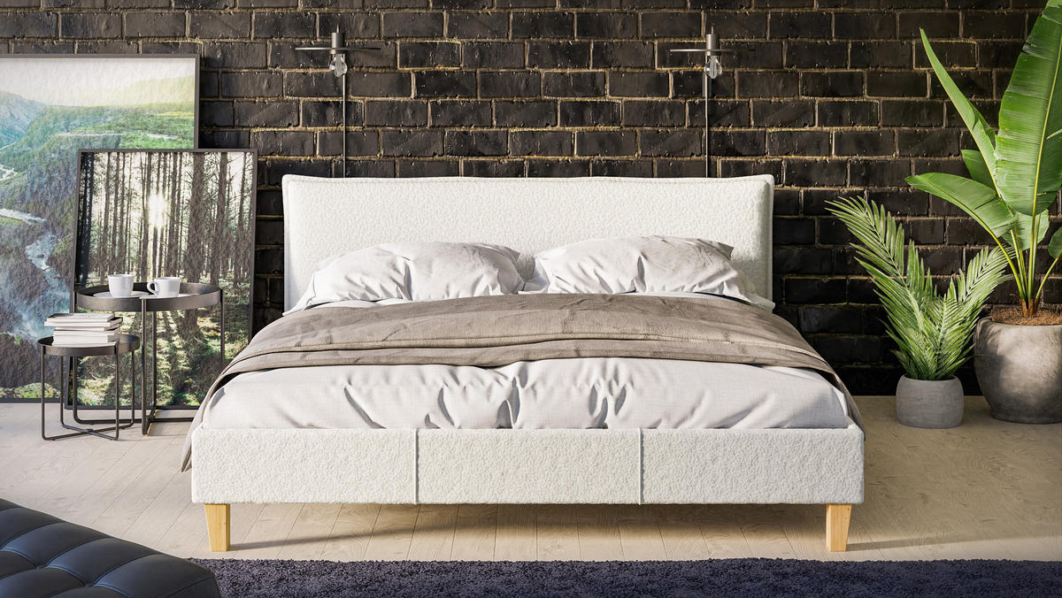 POLSTERBETT Arles 160/200 cm Boucle Stoff - Hellbraun/Weiß, Holz/Textil (160/200cm) - S-Style Möbel