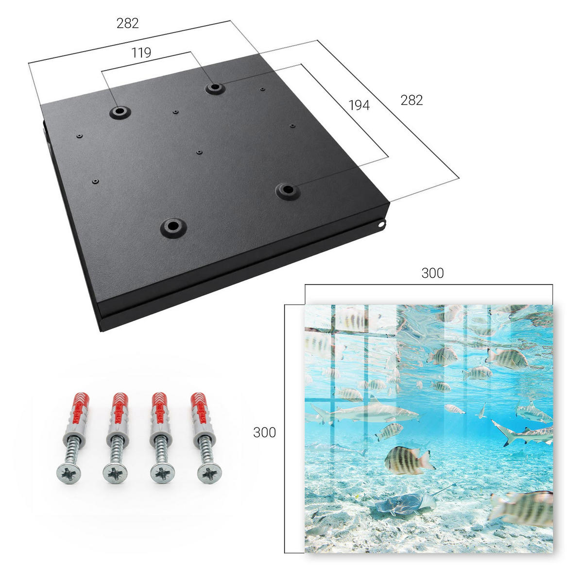 SCHLÜSSELBOX Schwarz 30x30 cm- Türöffnung nach rechts - Wasserleben - Türkis, Metall (30/30/5cm) - TULUP