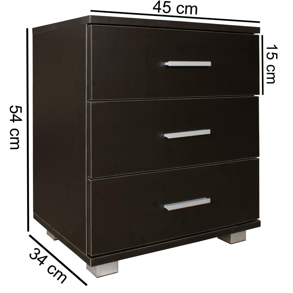 NACHTKONSOLE Holz mit 4 Standfüßen ANAPO, Schwarz 45x34x54 cm - Silberfarben/Schwarz, Holz/Kunststoff (45/54/34cm) - KADIMA DESIGN