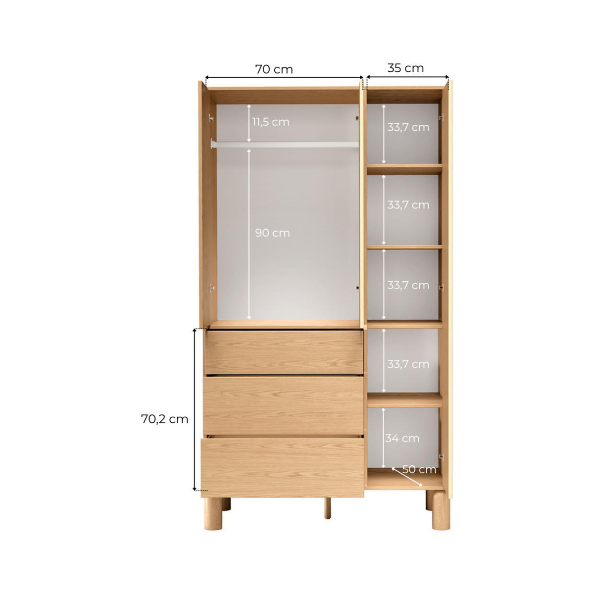 KLEIDERSCHRANK Sanden SN-9 110 x 197 x 55 cm Eiche Bookmatch - Eichefarben, Holz/Holzwerkstoff (110/197/55cm) - Koseto
