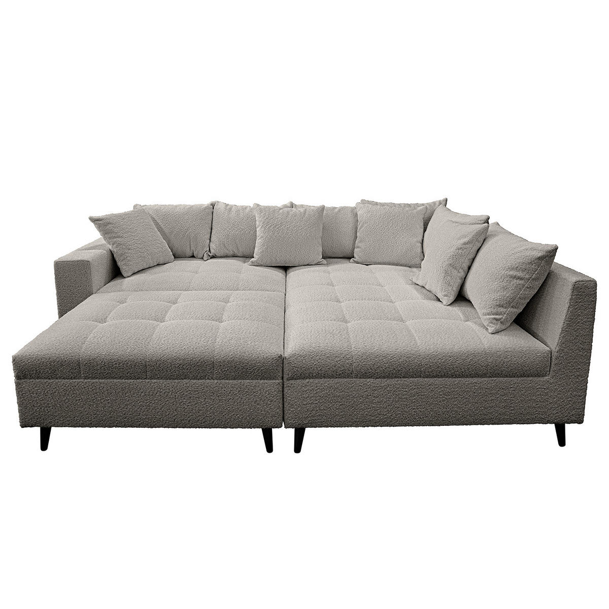 ECKSOFA mit Ottomane und Hocker - Dunkelgrau/Schwarz, Birkenholz/Textil (247/174cm) - home24