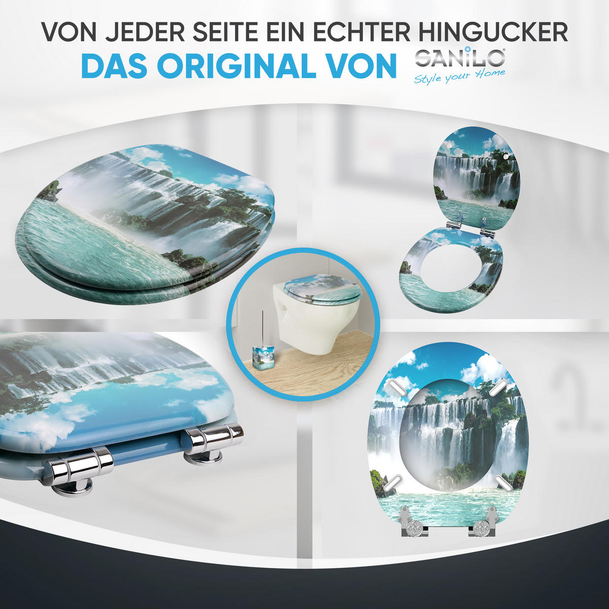 WC-SITZ mit Absenkautomatik Wasserfall - Blau, Holzwerkstoff (38/6/47cm) - Sanilo