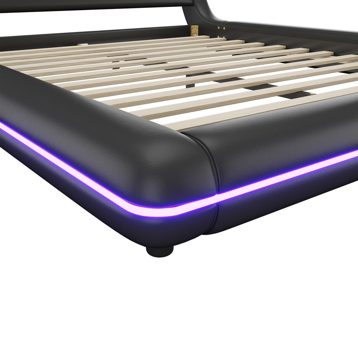 BETT 160/200 cm in Schwarz mit LED - Schwarz, Holzwerkstoff/Textil (160/200cm) - WISHDOR