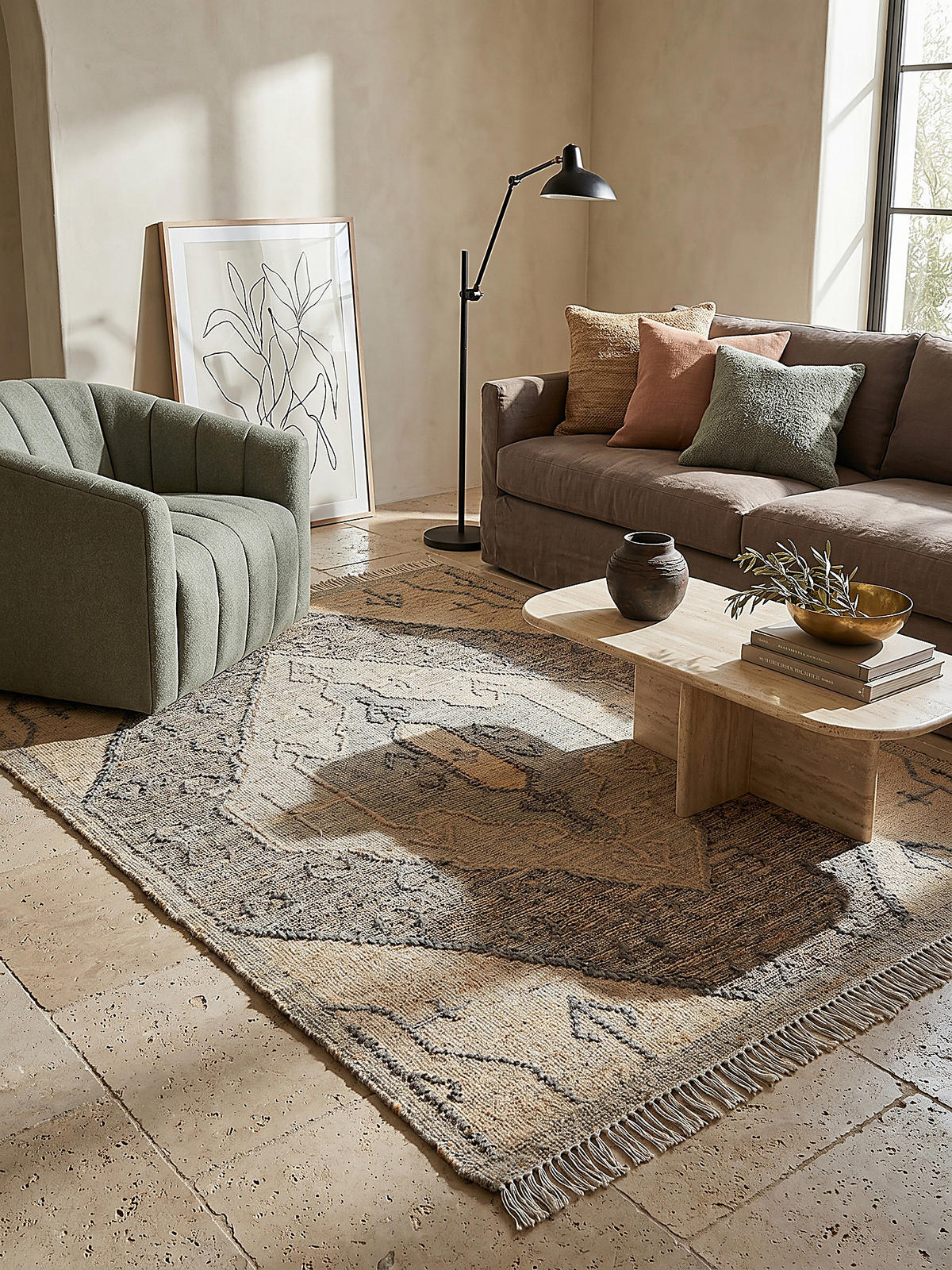 NATURTEPPICH handgewebt BERMEO, im Vintage-Stil, Natur, 160 x 230 cm - Beige, Textil (160/230cm) - KADIMA DESIGN