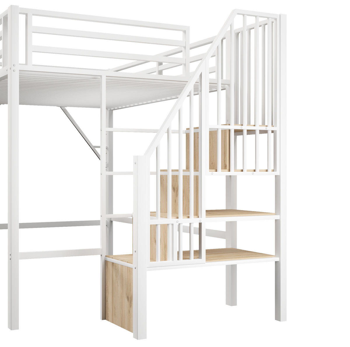 HOCHBETT 140/200 cm aus Metall und MDF mit Stauraumleiter, Weiß - Weiß, Holzwerkstoff (140/200cm) - OKMYHOME
