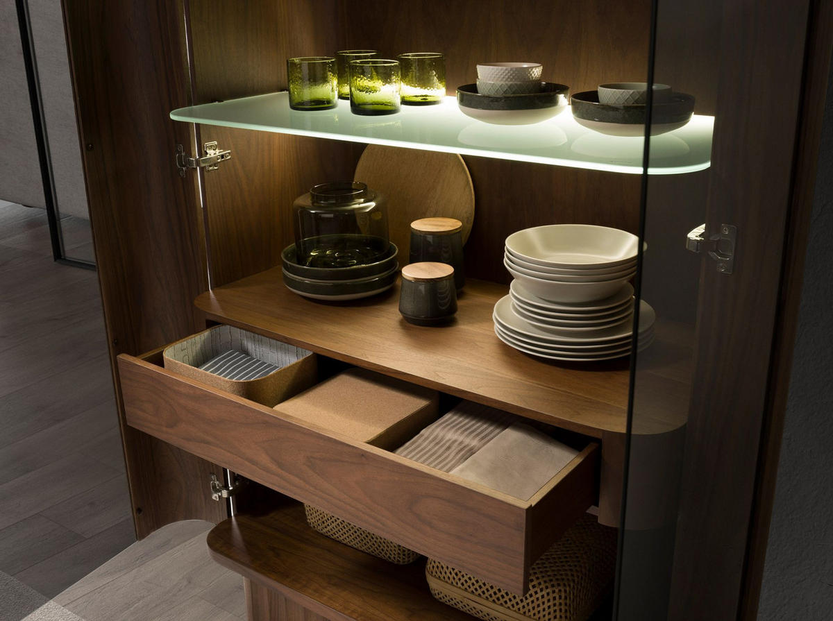 HIGHBOARD Hohe Anrichte aus gehärtetem Glas, Nussbaum, mit Innenbeleuchtung 100/50/150 cm - Walnussfarben, Glas (100/150/50cm) - ANGEL CERDA