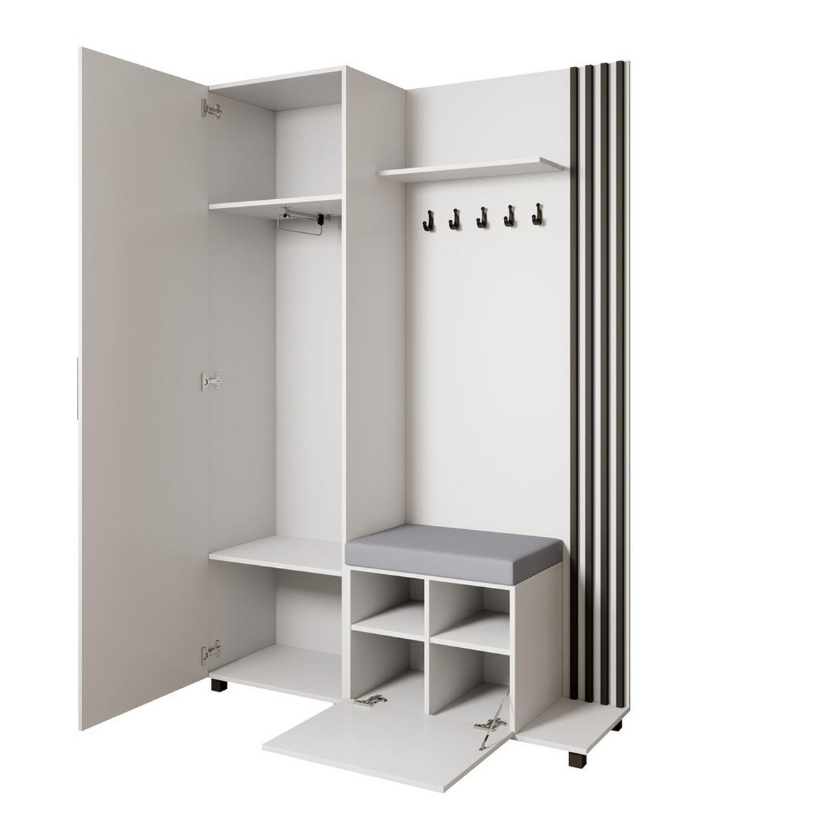 GARDEROBENSCHRANK Livia mit Aufhängern und Spiegel, Weiß, rechts - Schwarz/Weiß, Holzwerkstoff (137/207/42cm) - Beautysofa