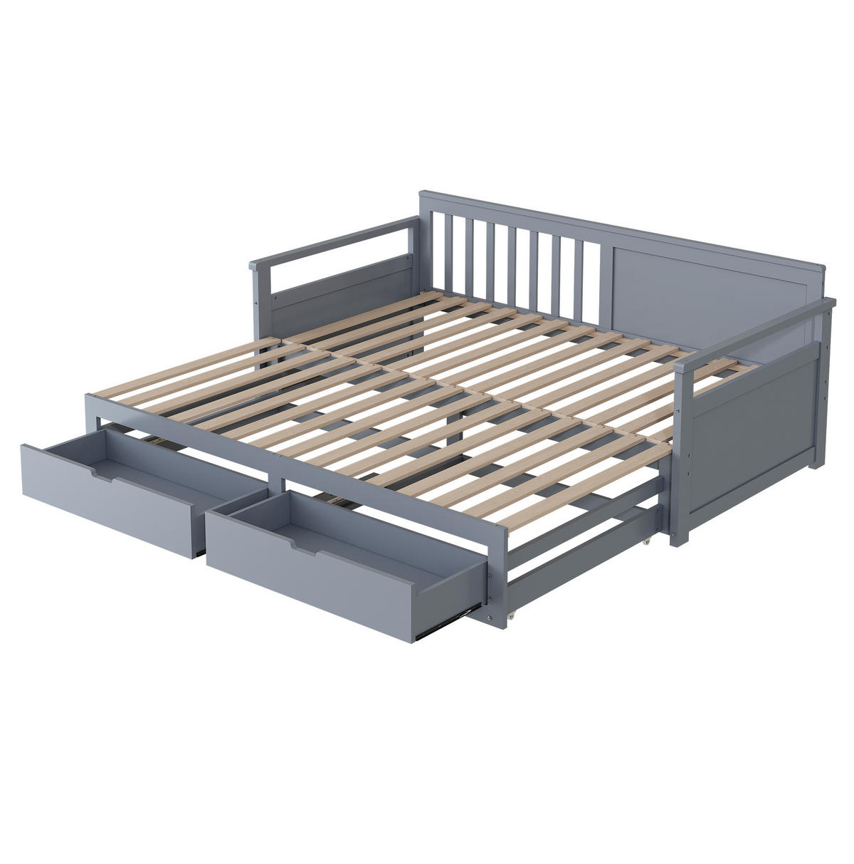 TAGESBETT Zwei-in-Eins 90/180/190 cm grau mit Schubladen aus Kiefer - Grau, Holz (180/190cm) - OKWISH