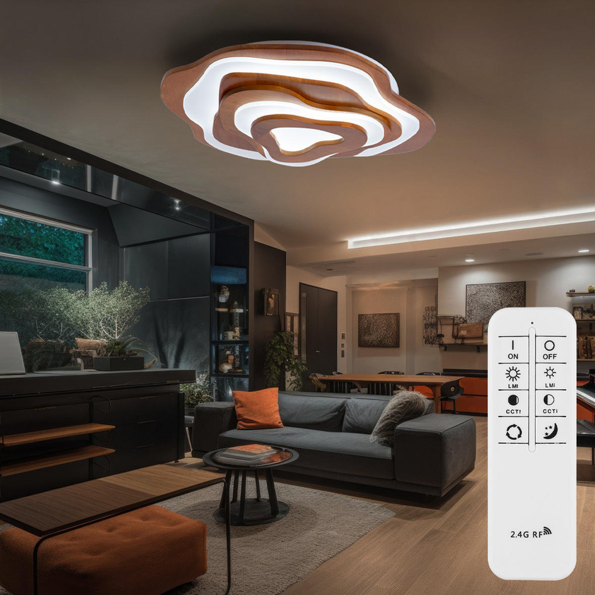 LED DECKENLEUCHTE Metall Holzoptik Braun - Braun, Holz (58/50/10cm) - Globo Lighting