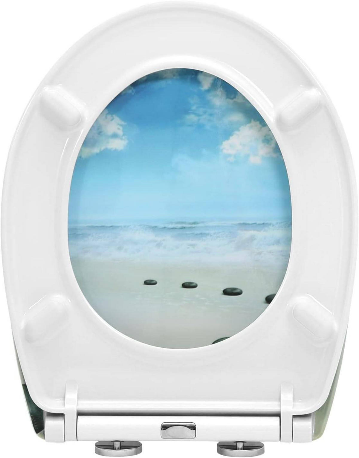 TOILETTENDECKEL mit Absenkautomatik, einfache Montage, Oval - Blau/Weiß, Kunststoff (37/5.2/45cm) - Woltu