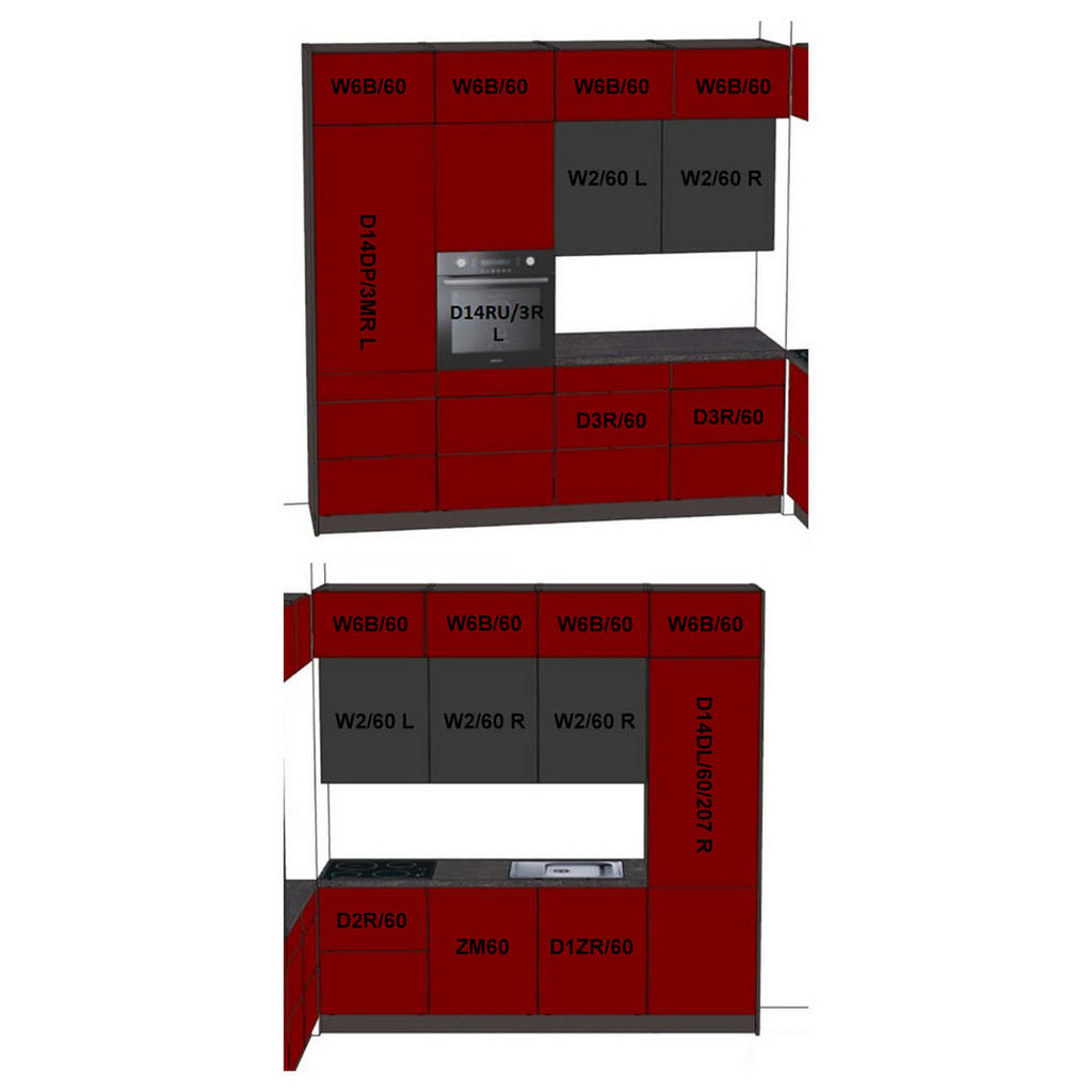 Thumbnail - Feldmann-Wohnen Eckküche, Rot, Grau, Holzwerkstoff, L-Form,Rechteckig, 240x243x240 cm, Küchen, Eckküchen, Eckküchen ohne...