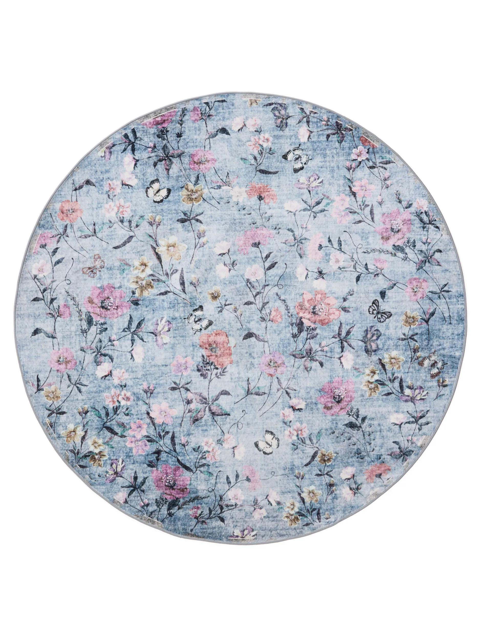 TEPPICH Milly waschbar Multicolor/Blau ø 160 cm rund - Blau/Multicolor, Kunststoff/Textil (160/160cm) - benuta
