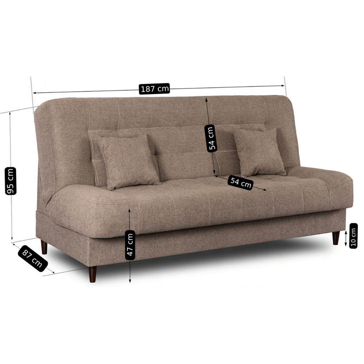 SOFA NEPAL ausziehbar mit Schlaffunktion Beige - Bronzefarben/Braun, Holz/Textil (187/95/87cm) - makarowski meble