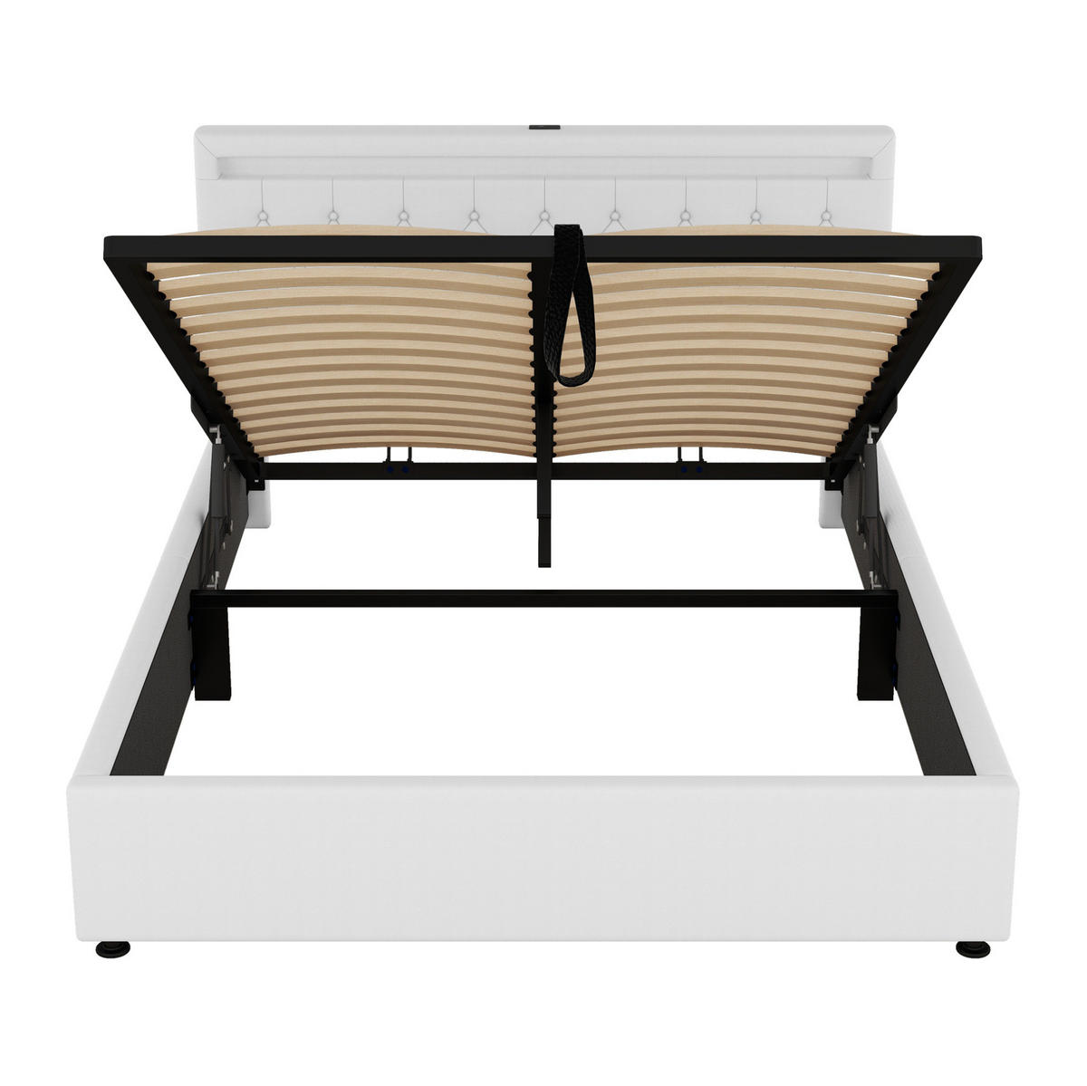 POLSTERBETT 160/200 cm mit LED-Beleuchtung, USB- und USB-C-Anschluss, hydraulischem Stauraum, Leinen, Weiß - Weiß, Textil (160/200cm) - Redom