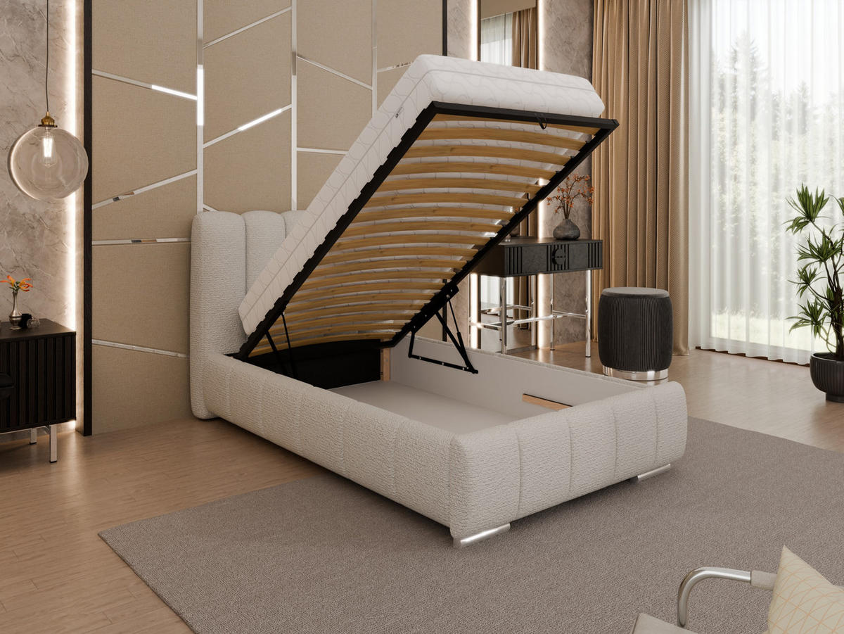 POLSTERBETT Zaira 100x200cm – Elegantes Polsterbett für modernen Wohnstil , Taschenfederkernmatratze Pocket KOKOS (20cm), cappuccino - Cappuccino, Holz (100/200cm) - Panda Möbel