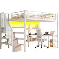 HOCHBETT 140x200 cm in Weiß mit Schreibtisch, Stauraumtreppe, LED-Licht und USB-Ladestation - Weiß, Holzwerkstoff (140/200cm) - IVMEU