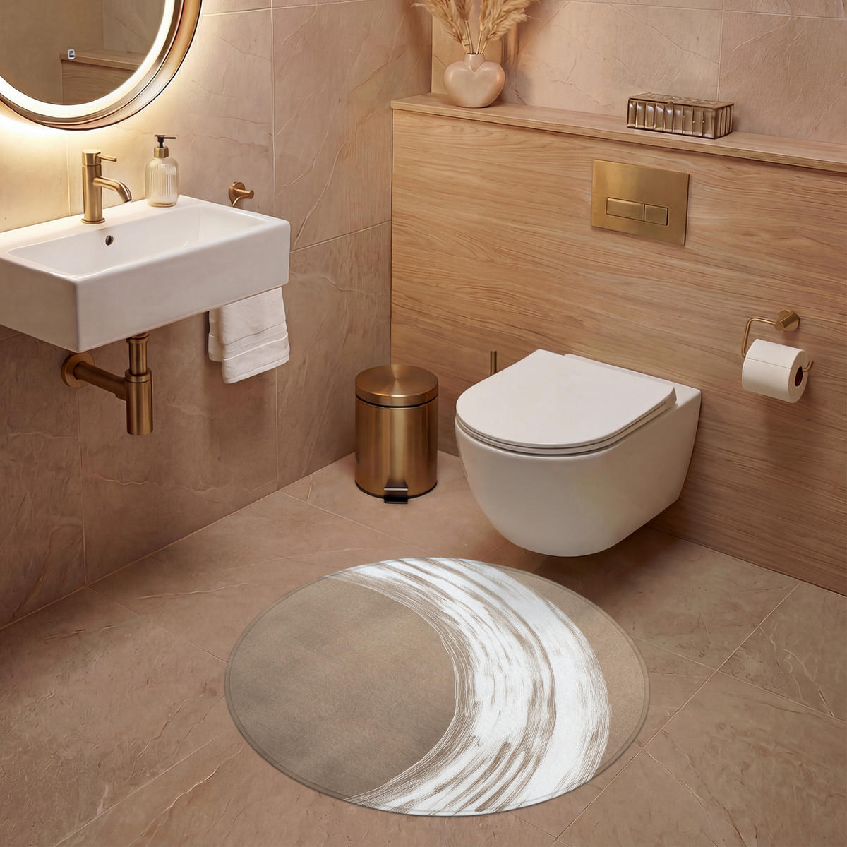 WC PŘEDLOŽKA Barva - hnědá - Japandi 70x70 cm - barva mokka, textil/plast (70/1cm) - OnlyWow