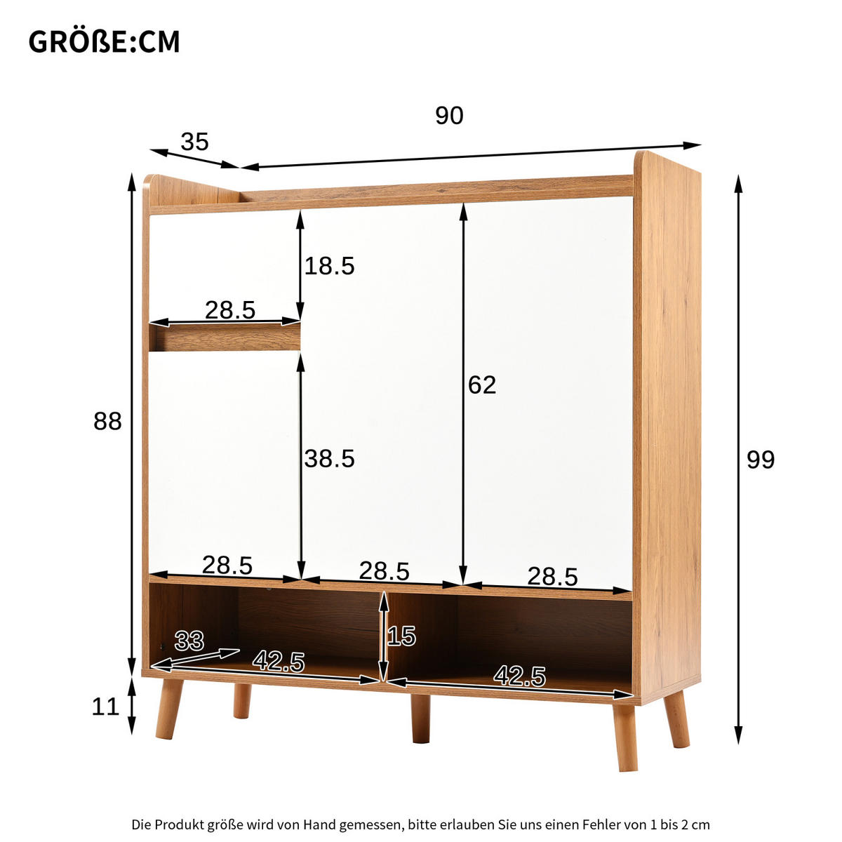 SCHUHKOMMODE Sideboard 90x35x99 cm mit verstellbaren Einlegeböden - Braun, Holz (90/99/35cm) - PARAFTA HOME