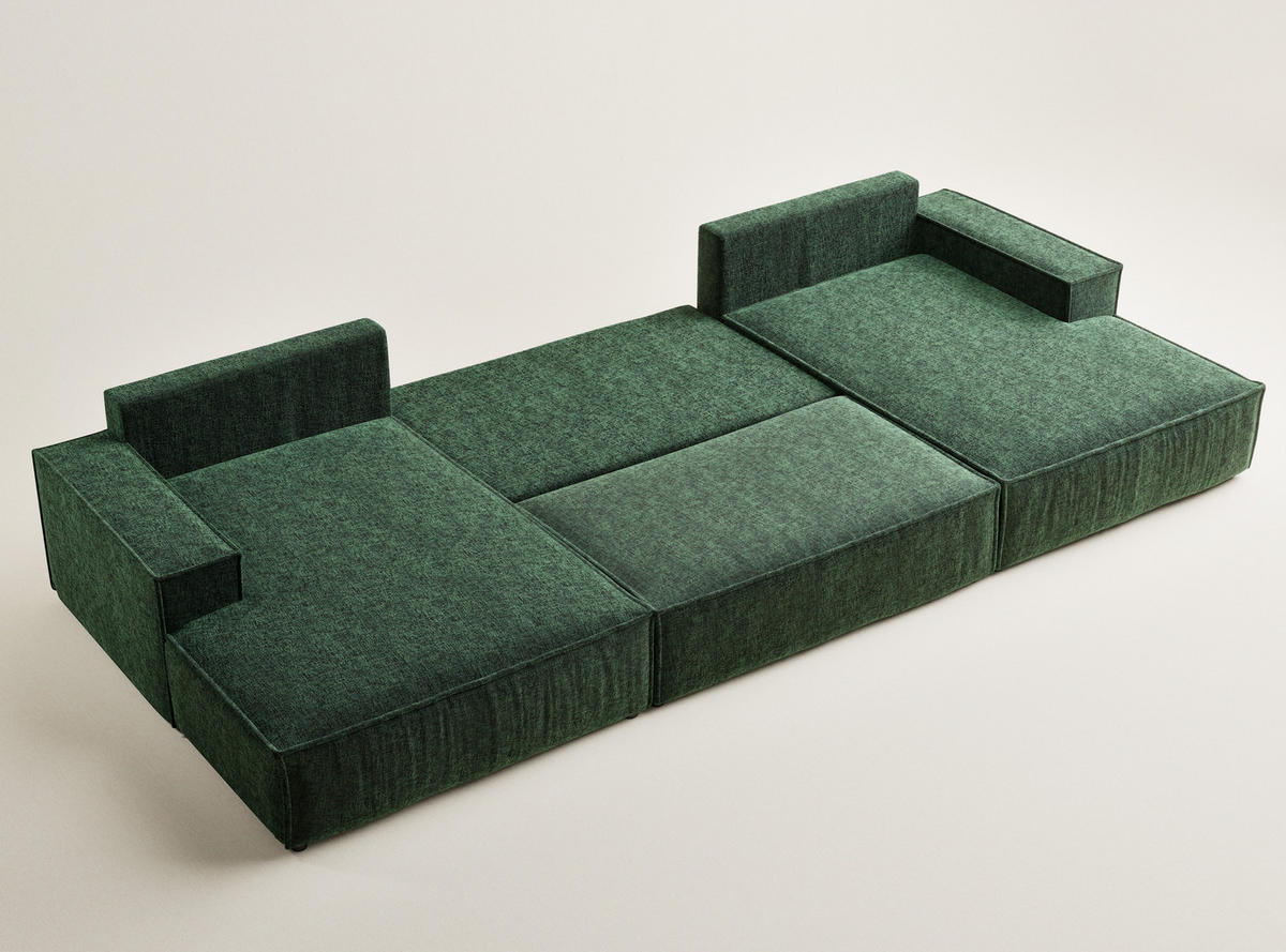 WOHNLANDSCHAFT Kyoto Dunkelgrün Chenille-Stoff - Dunkelgrün/Schwarz, Holz/Holzwerkstoff (398/70/148cm) - Maison de Reve