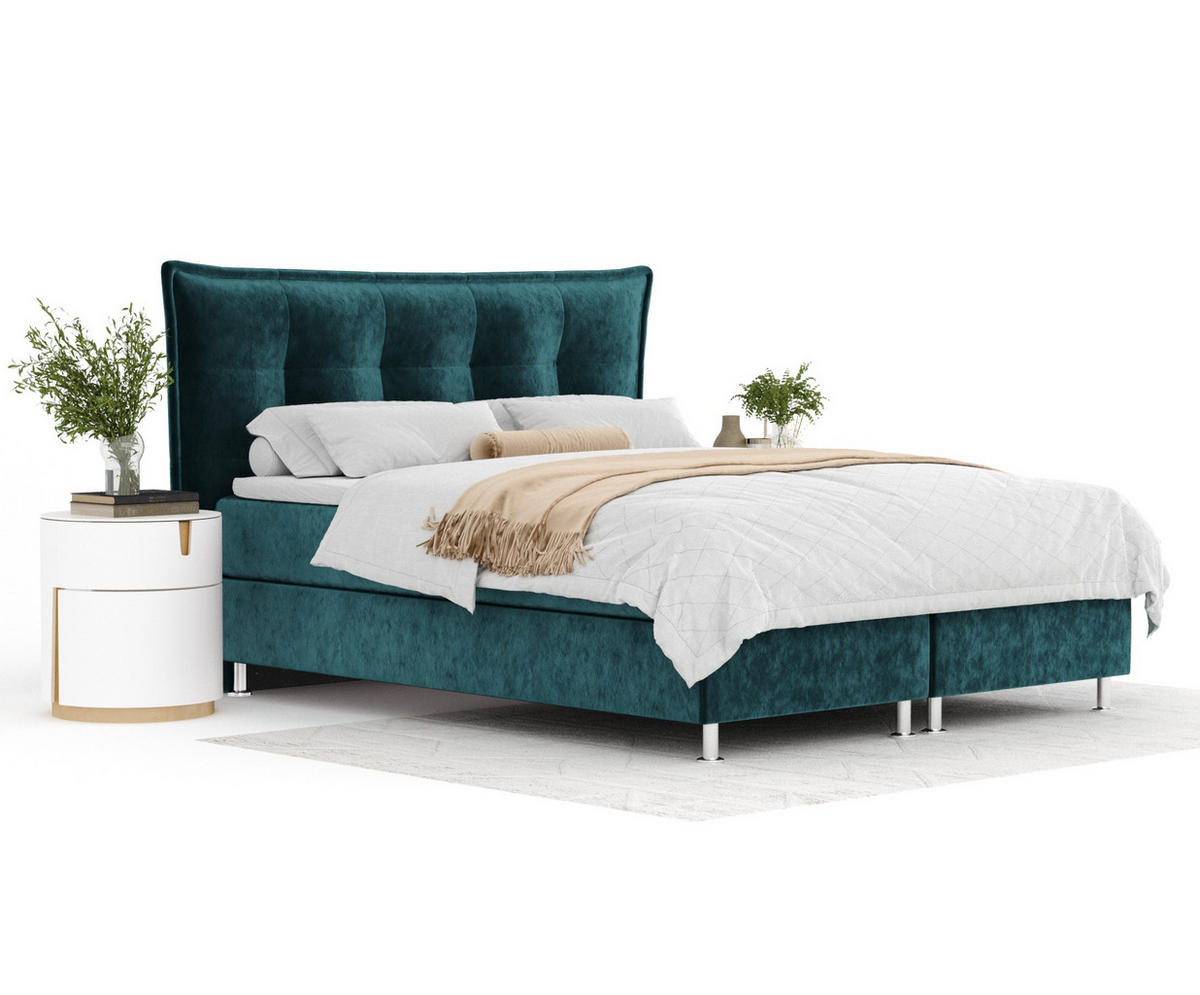 BOXSPRINGBETT Minori Türkisfarben 200/200 cm mit Latex-Topper - Türkis/Silberfarben, Holz/Holzwerkstoff (200/200cm) - Maison de Reve
