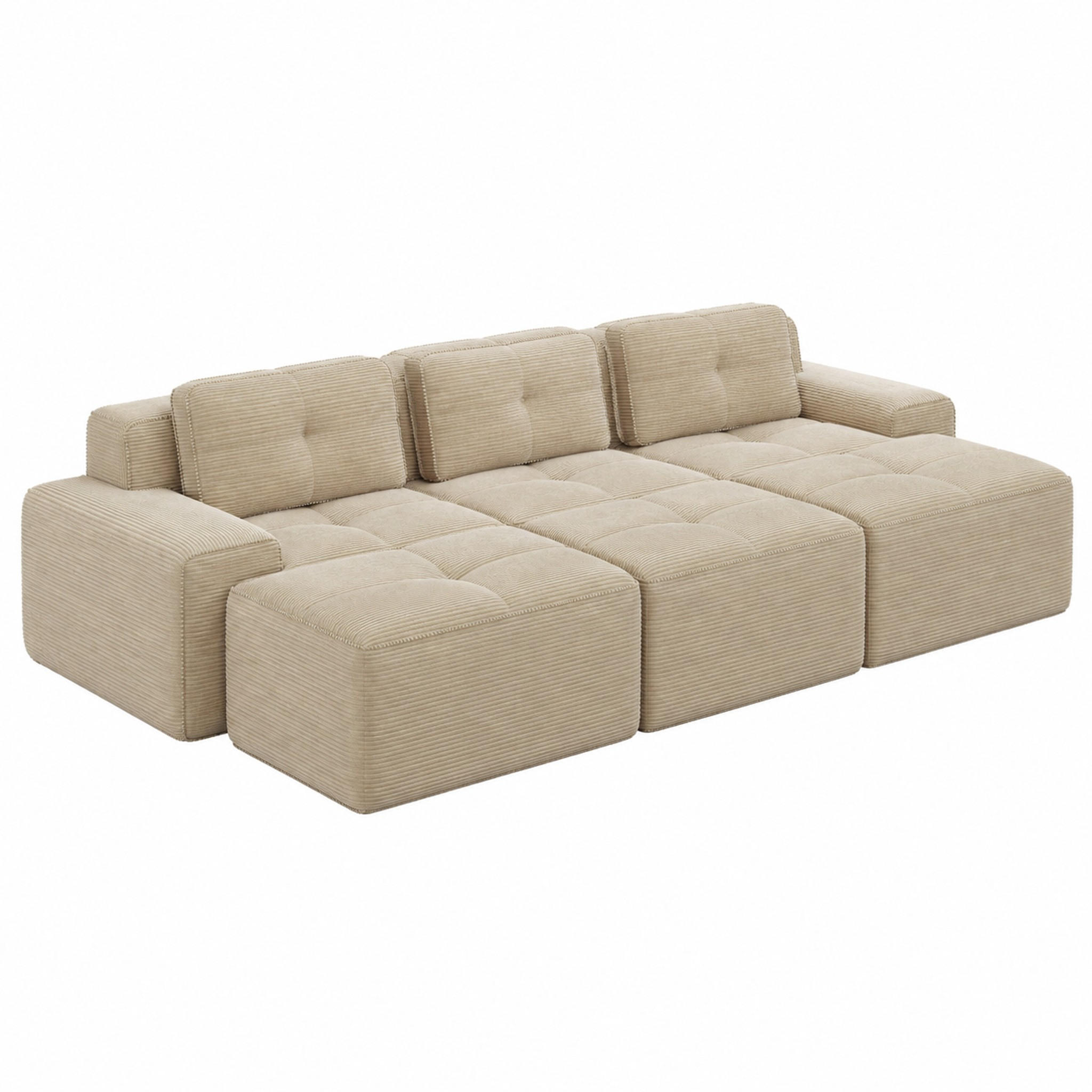 SOFA modular mit Schlaffunktion Cord Beige - Beige, Kunststoff (177/69/293.2cm) - Meubliv