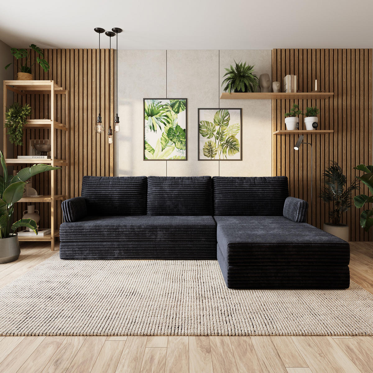ROHOVÁ SEDAČKA ANKO modulární Boneless pohovka s funkcí spaní, černá TILIA 100 - černá, textil (270/160cm) - MASSENO