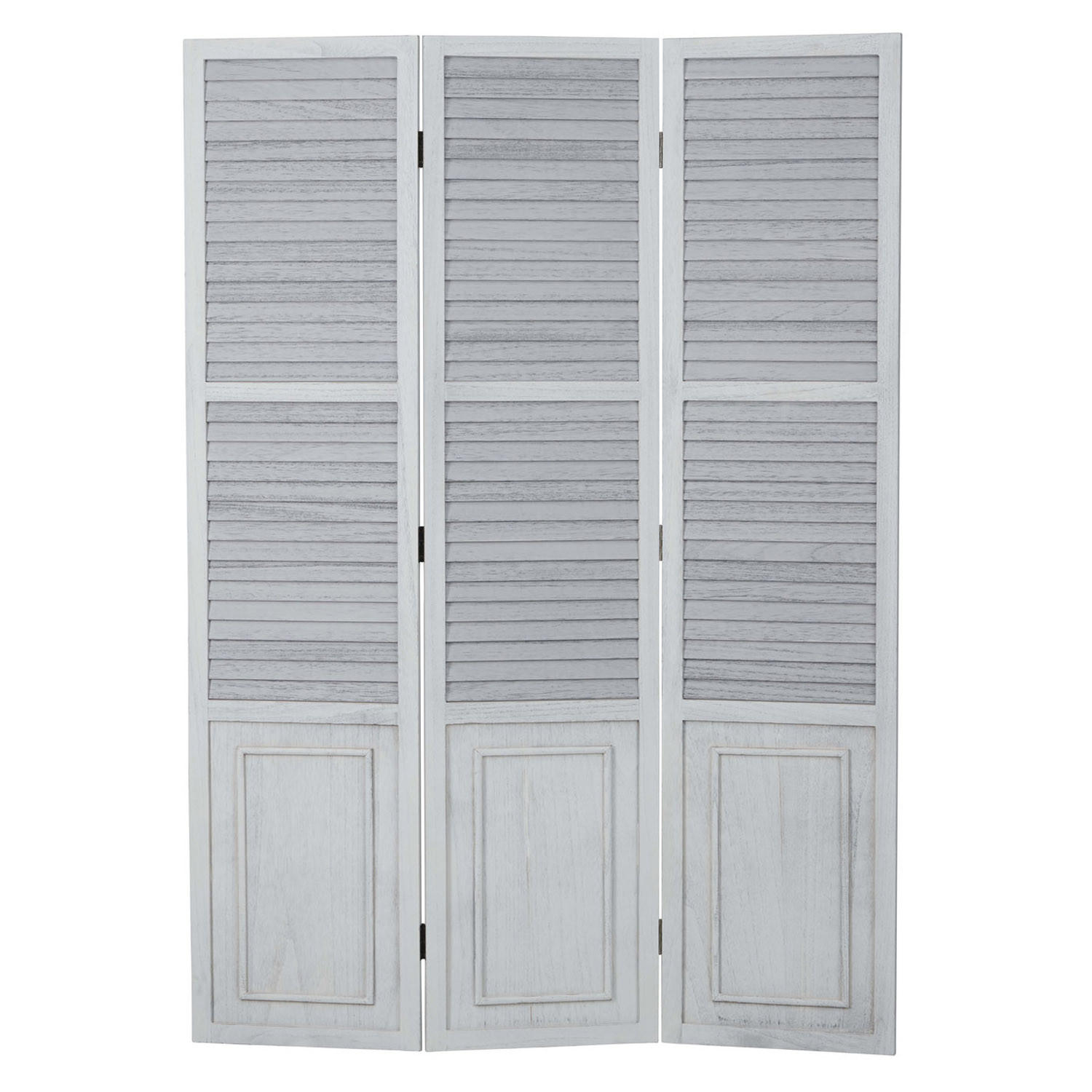 PARAVENT 3-tlg. 120/170 cm Weiß shabby washed - Weiß, Holz (120/170/2cm) - Homestyle4u