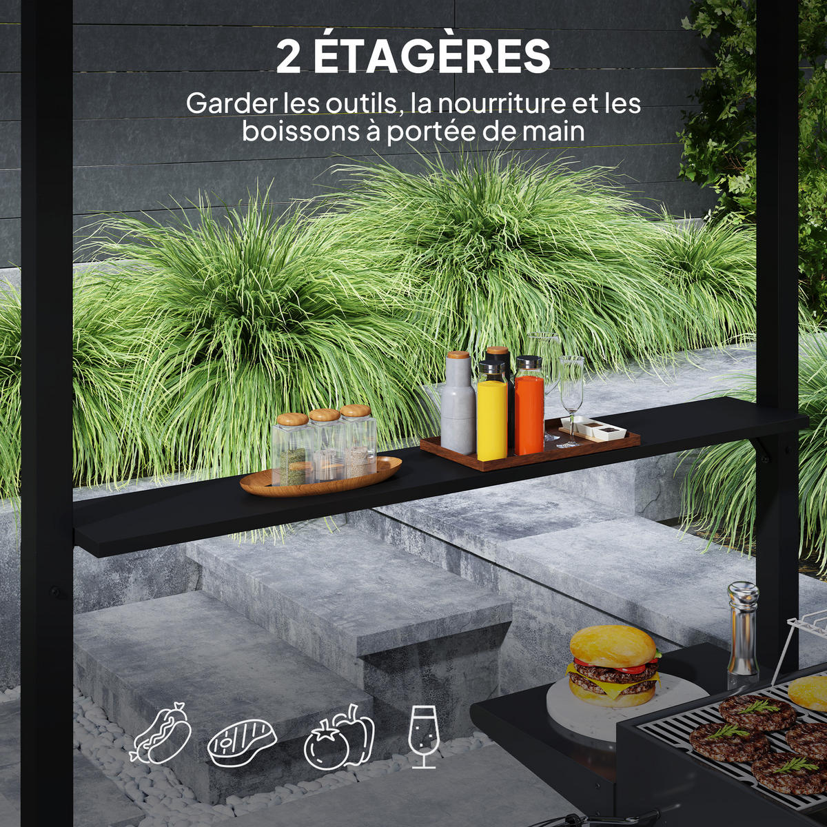PAVILLON DE-12658 244/184/258 cm Doppeldach mit 2 Regalen Schwarz - Schwarz, Metall (467.36/655.32/619.76cm) - ComfortXL