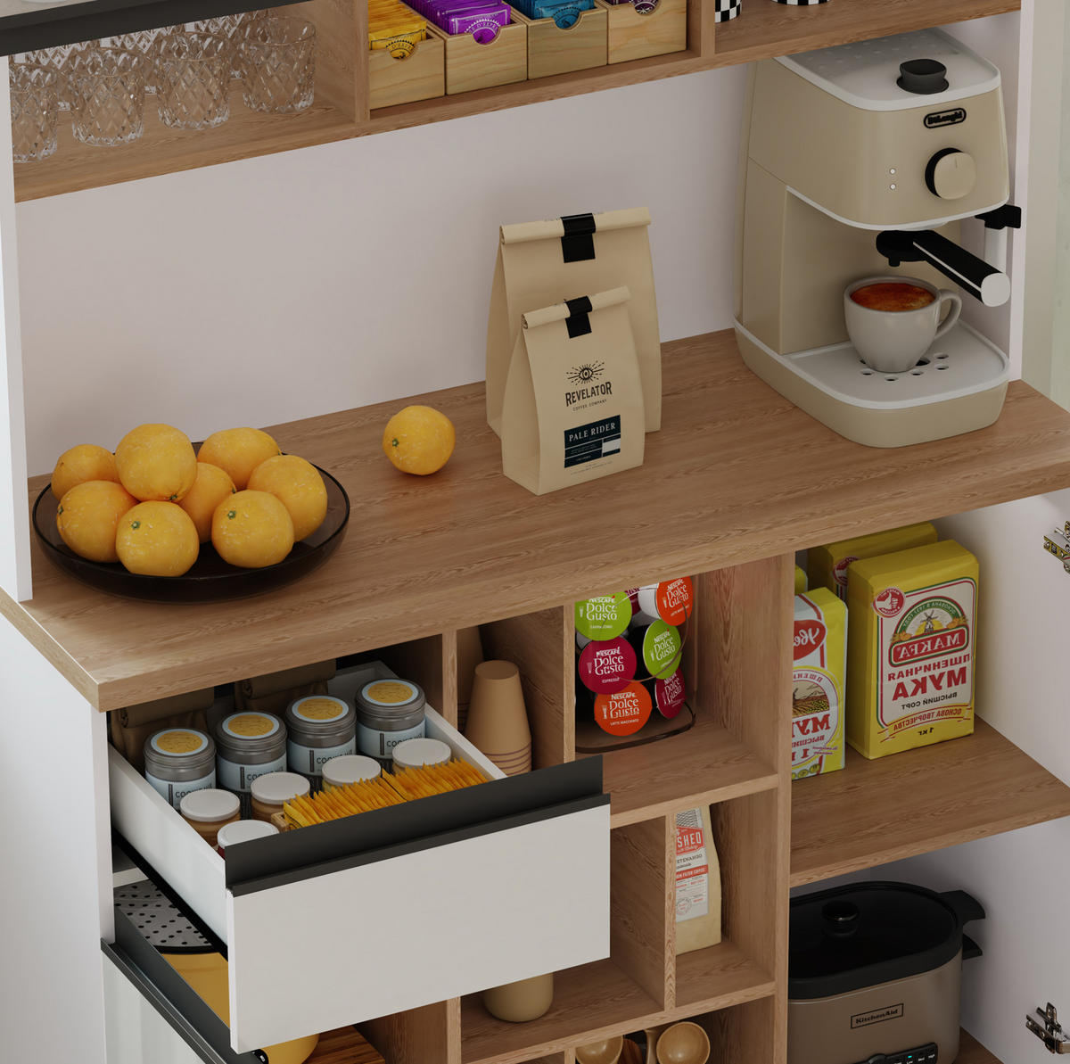 BUFFET 105/45/185 cm Weiß aus MDF mit Hochglanzfronten - Weiß, Holzwerkstoff (105/185/45cm) - OKWISH