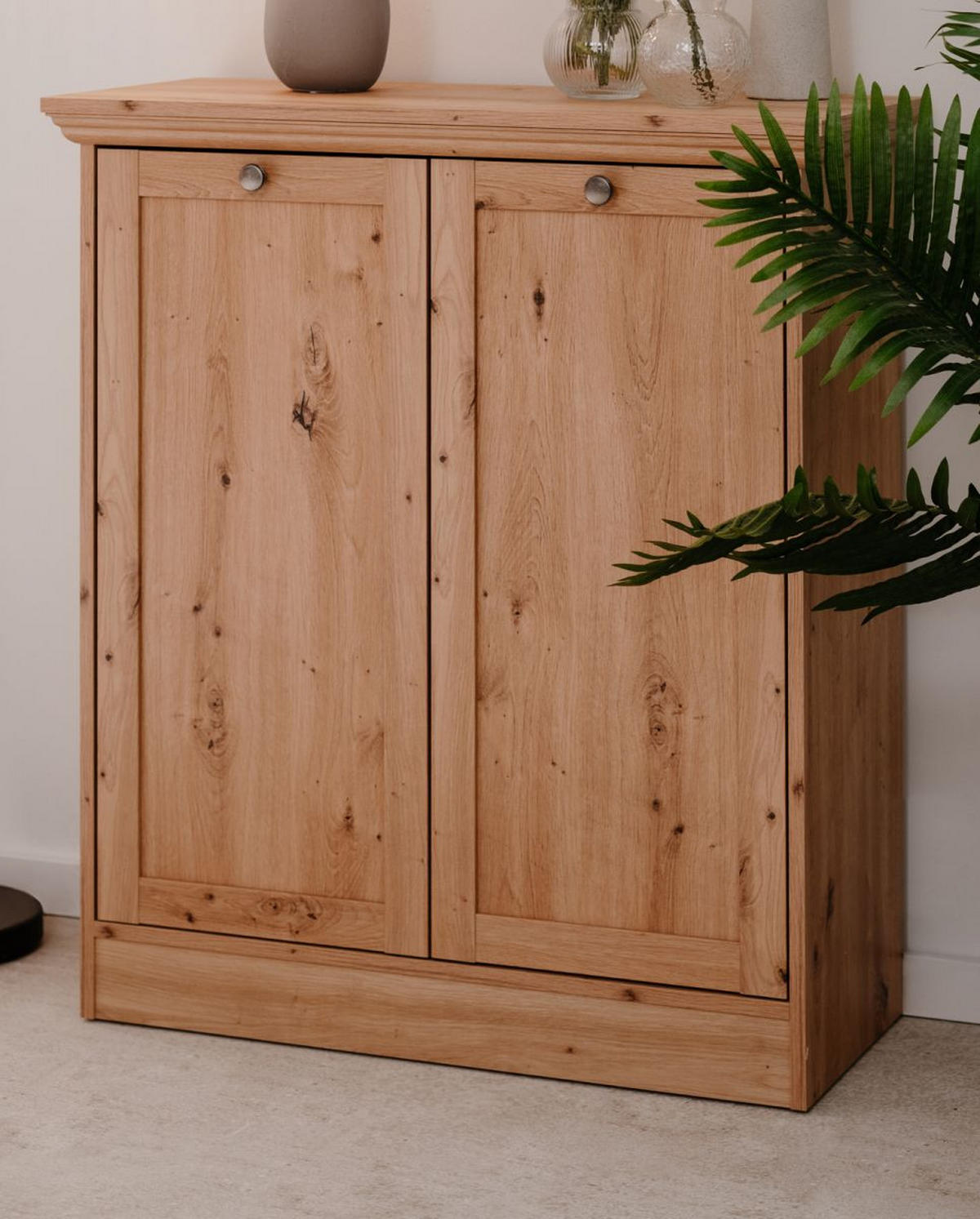 KOMMODE Eiche Artisan 80 cm Landhaus, Sideboard 2-türig - Eichefarben/Silberfarben, Holzwerkstoff/Metall (80/90/35cm) - Furn.Design