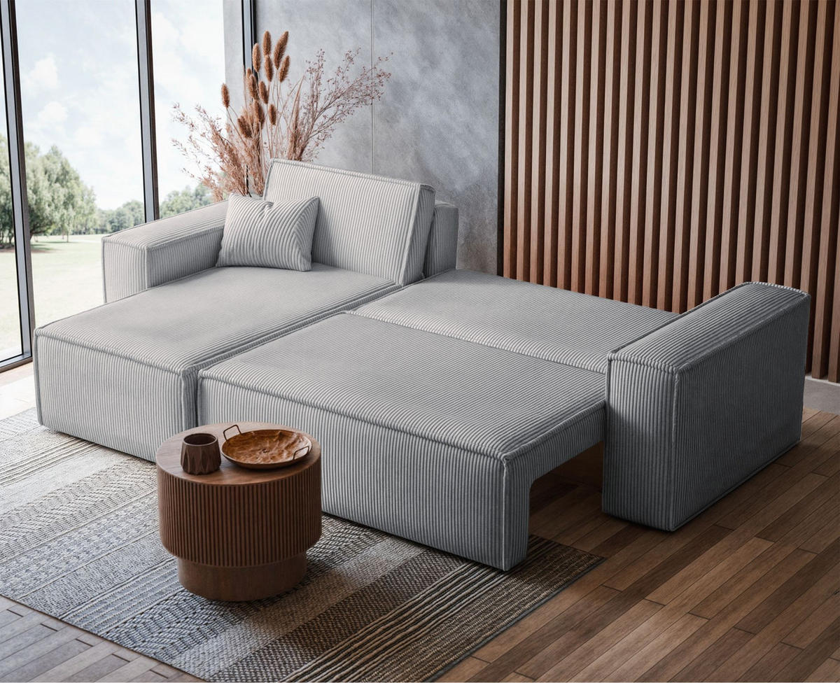 ECKSOFA Scarlo Hellgrau Cordbezug - Hellgrau/Schwarz, Kunststoff/Textil (244/145cm) - Selsey