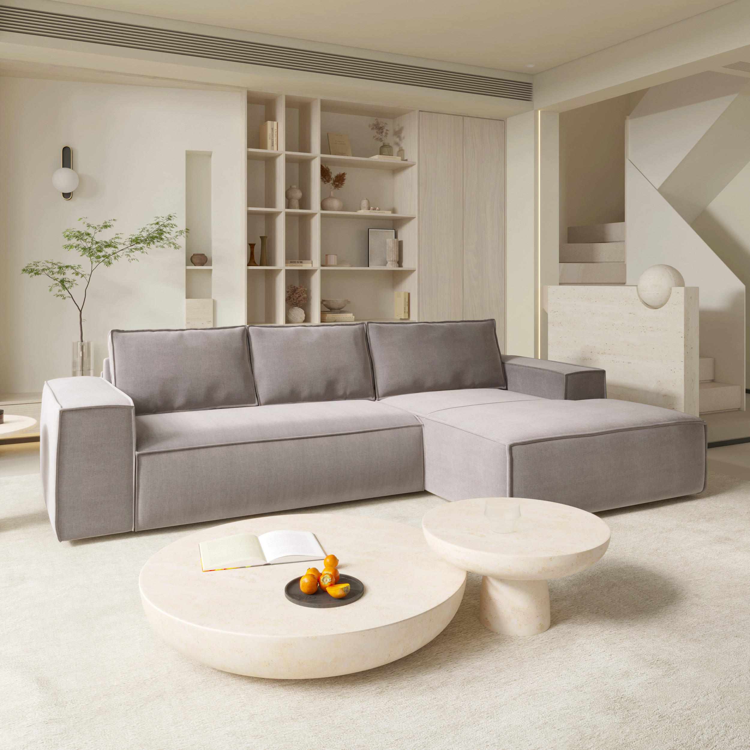 ECKSOFA RECHTS Samt Taupe 302cm - Taupe, Textil (302/165cm) - Sia Home