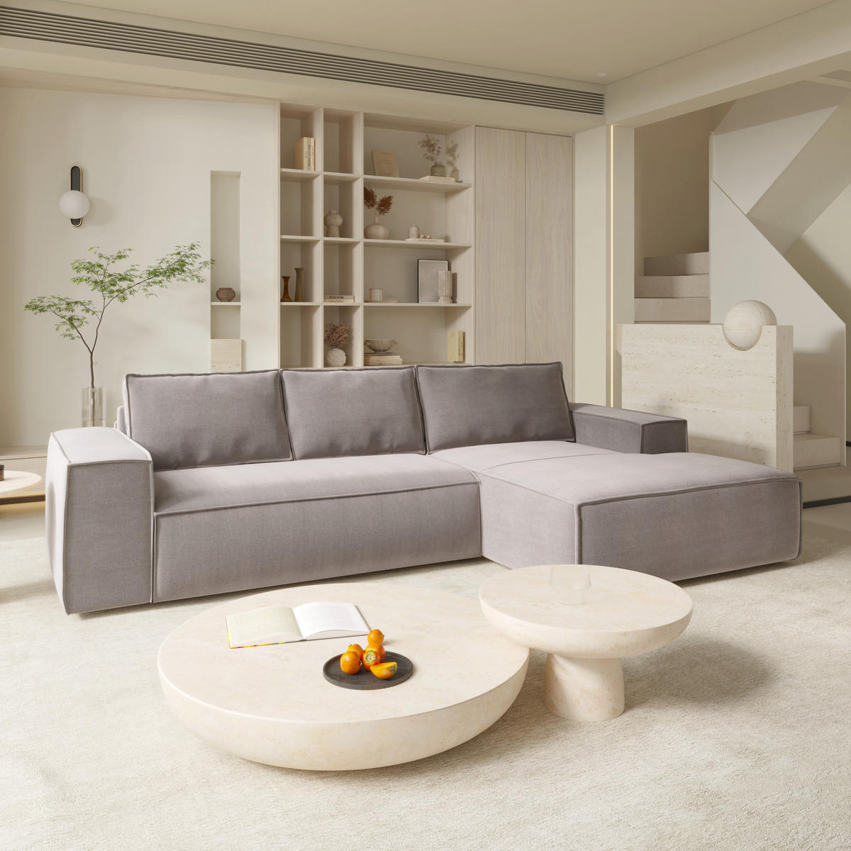ECKSOFA RECHTS Samt Taupe 302cm - Taupe, Textil (302/165cm) - Sia Home