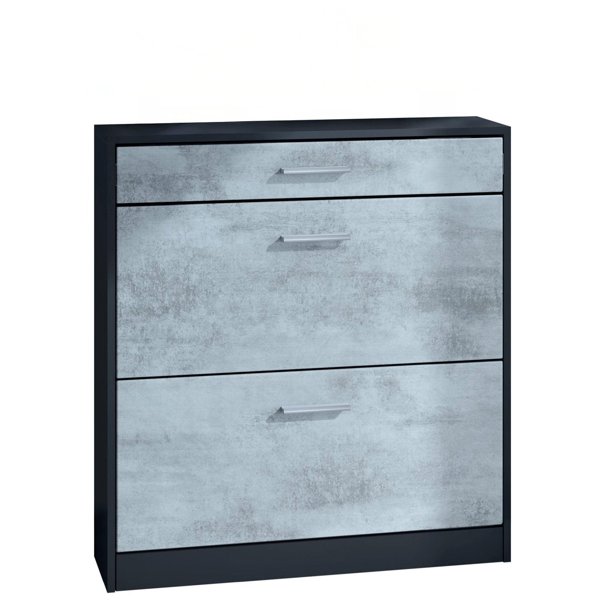 SCHUHSCHRANK Roma Schmal mit 2 Klappen und 1 Schublade, Platzsparender Schuhkipper, Schwarz/Beton Oxid Optik (89 x 95,5 x 23 cm) - Graphitfarben, Holzwerkstoff (89/95.5/23cm) - InnoFurn