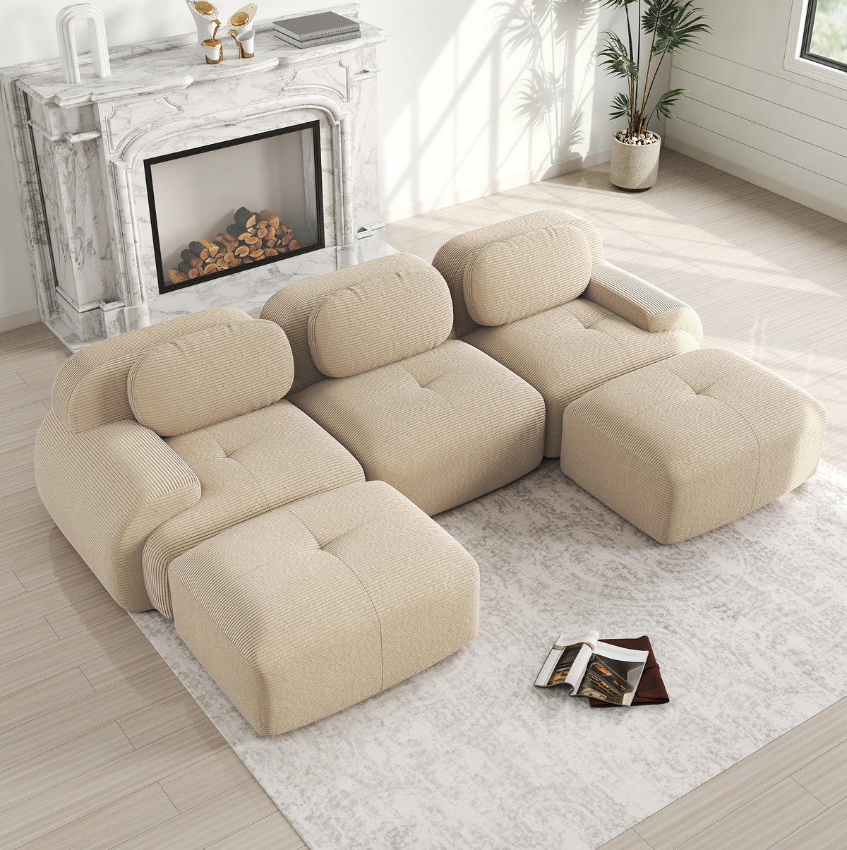 ECKSOFA modular rahmenlos Cordstoff Beige - Beige, Textil (178/75/298cm) - Meubliv