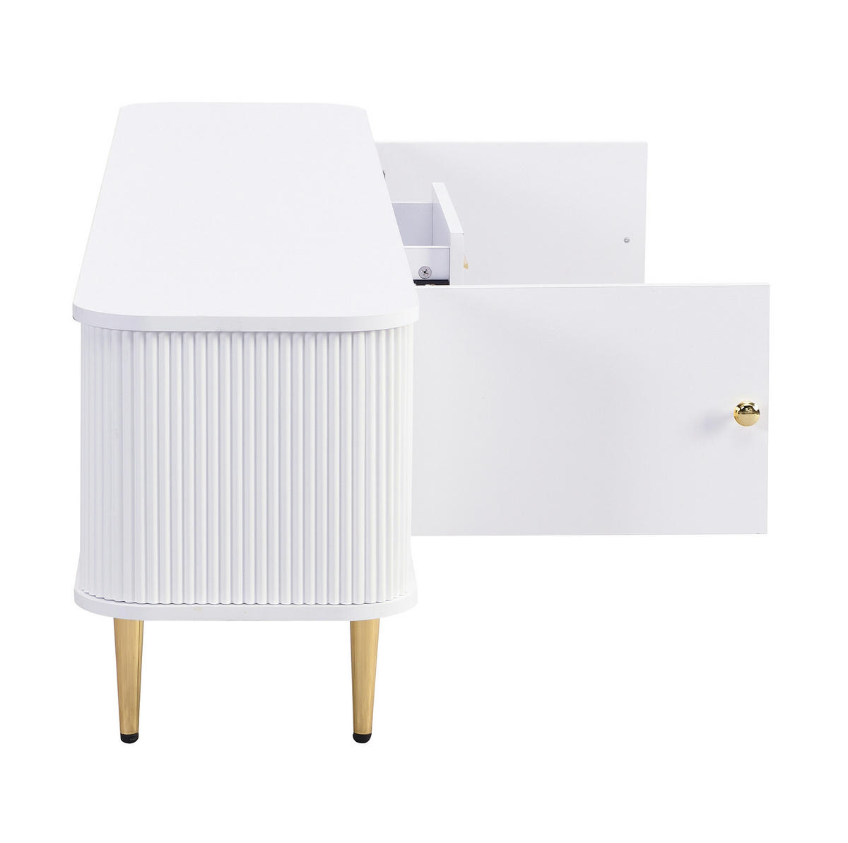 TV-SCHRANK aus MDF 170x34x45 cm Weiß mit 2 Schubladen, 2 Türen und abgerundeten Kanten - Weiß, Holzwerkstoff (170/45/34cm) - Modfu