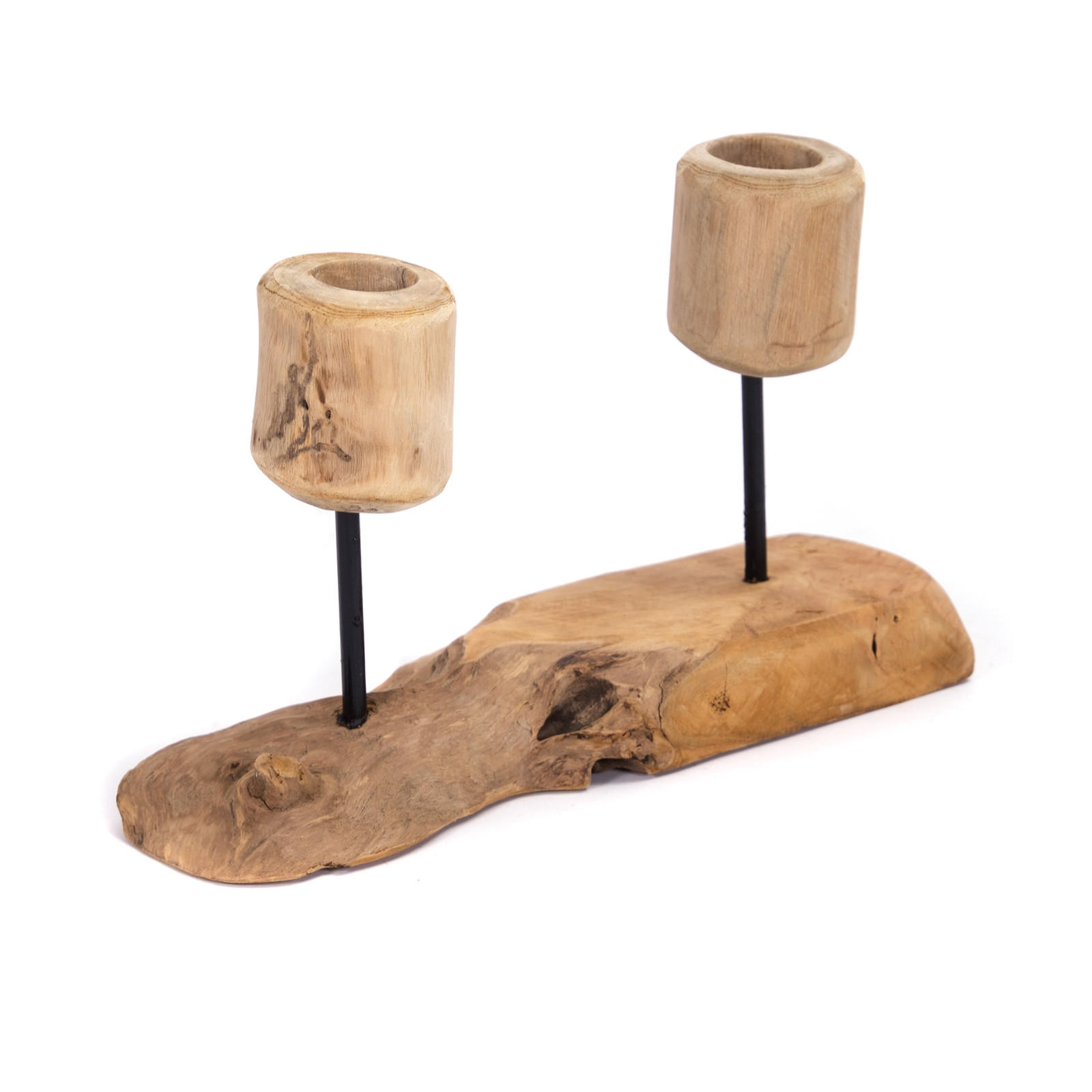 KERZENHALTER Two Lights Teak Wurzelholz, für 2 Kerzen - Naturfarben, Holz (17/28/42cm) - CREEDWOOD