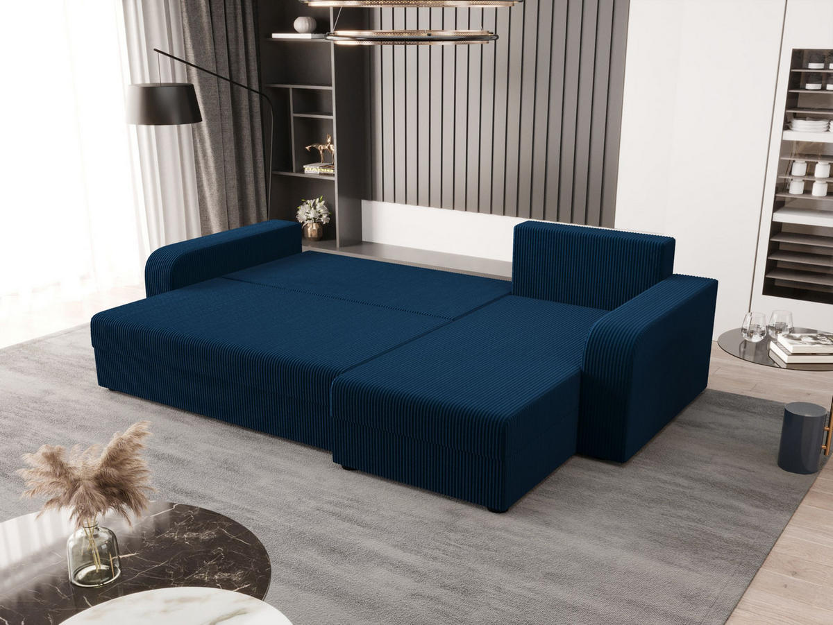 ECKSOFA HEWLET L BIS Zoom 13 Rechts mit Schlaffunktion - Dunkelblau, Textil (240/140cm) - Bedante