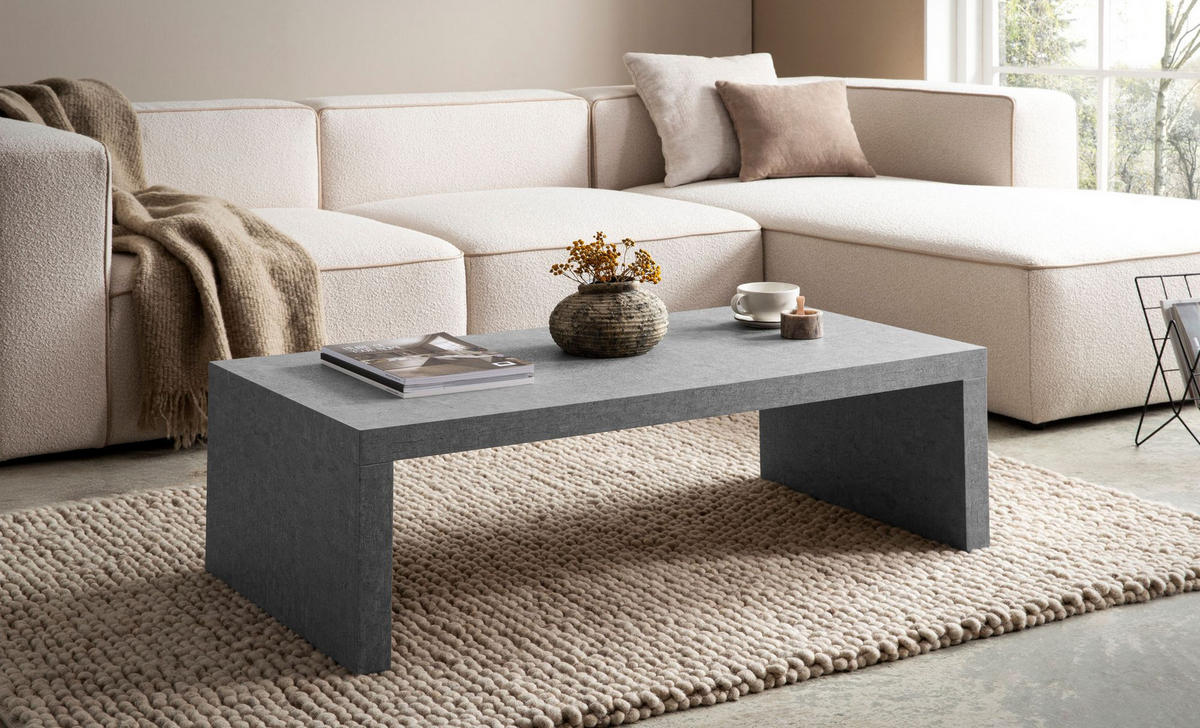 COUCHTISCH in Beton-Optik, zeitloses Design, rechteckig, schlicht, Grau 110x55x35 cm - Grau, Holzwerkstoff (55/110/35cm) - KADIMA DESIGN