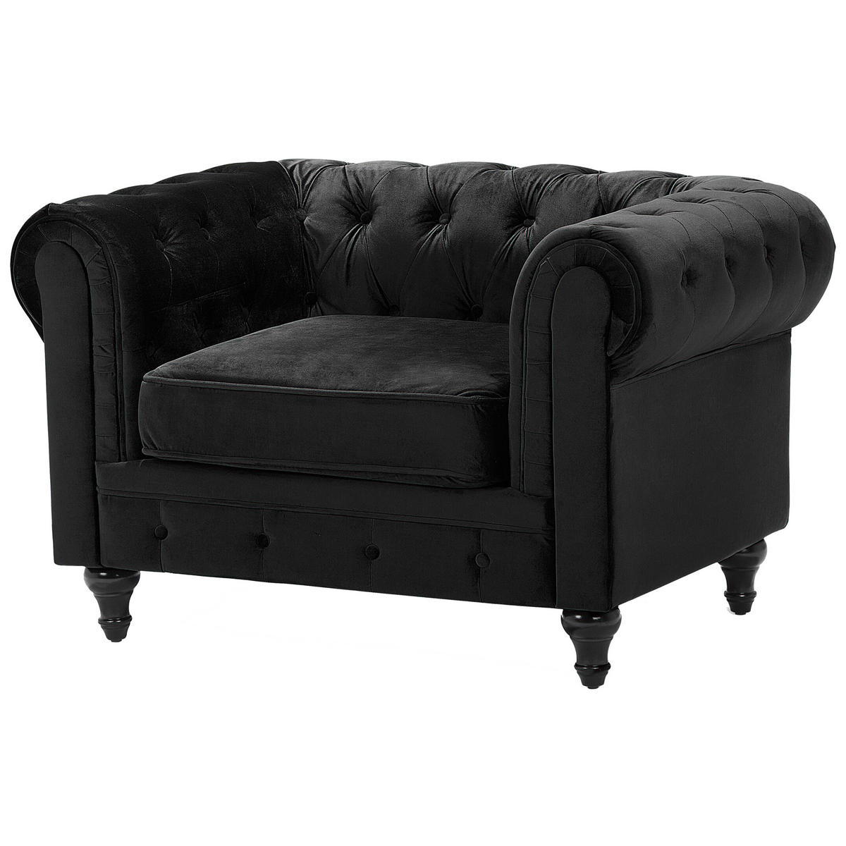 4-SITZER SOFA SET Samtstoff Schwarz Chesterfield - Schwarz, Textil (201/70/75cm) - Beliani