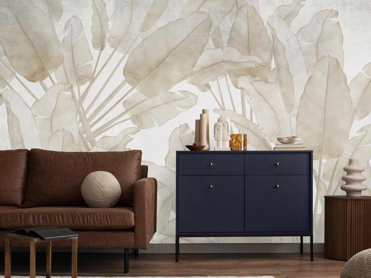 FOTOTAPETE Beige Bananenblätter Tropische Pflanzen 200x140 - Beige/Braun, Papier (200/140cm) - Muralo