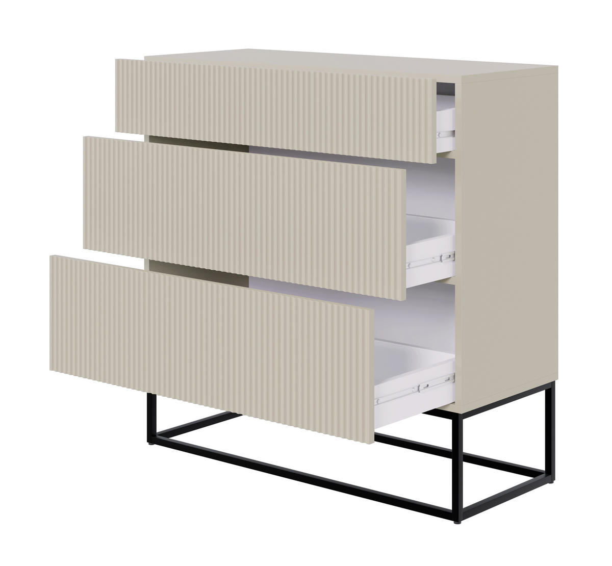 KOMMODE Veldio Graubeige mit schwarzen Beinen 90 cm - Greige/Schwarz, Holzwerkstoff/Metall (90/90/38cm) - Selsey