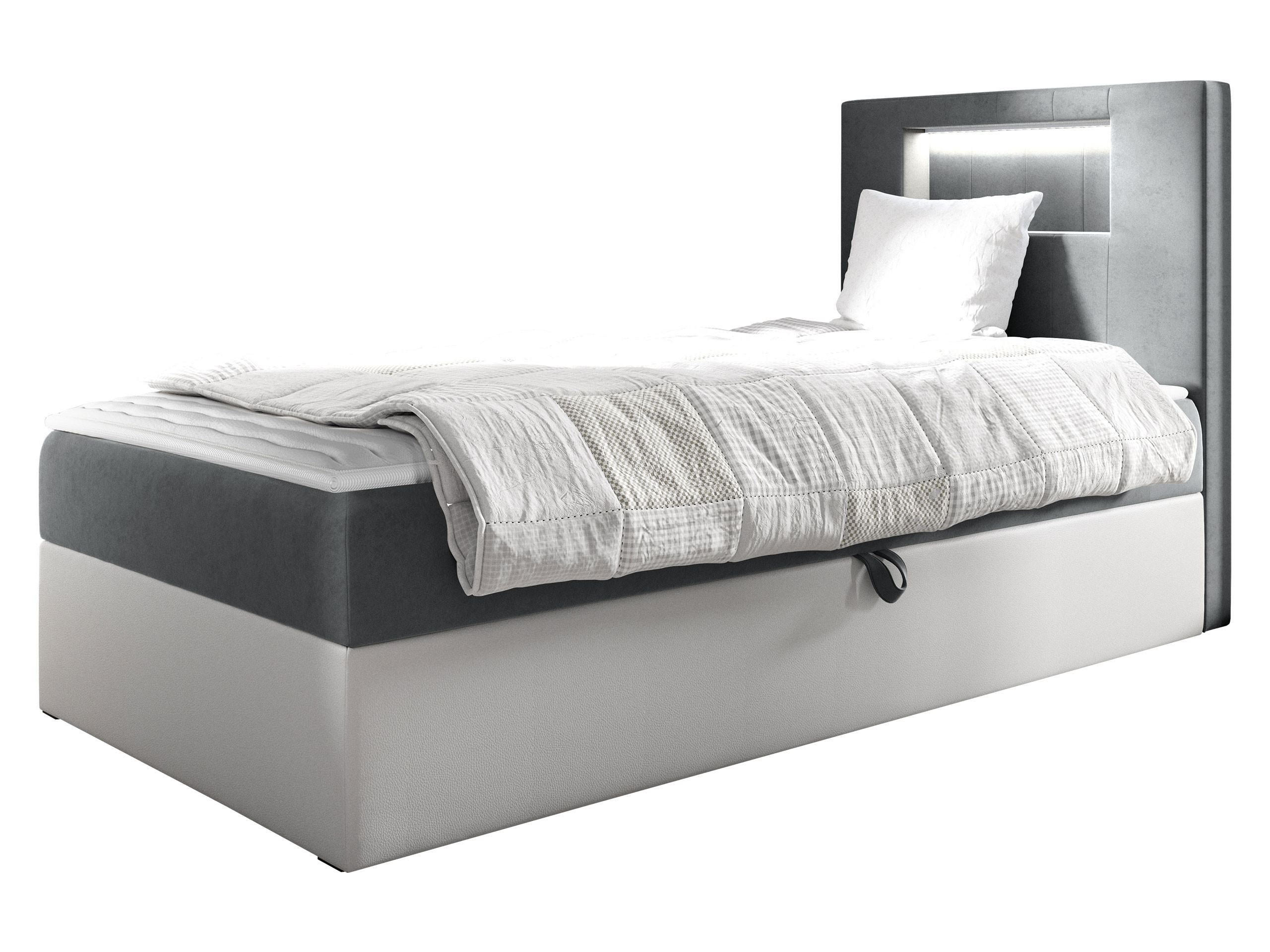 BOXBETT Gold Junior 1, Seite zum Öffnen des Bettkastens: Rechts - Weiß/Grau, Holz (80/200cm) - MIRJAN24