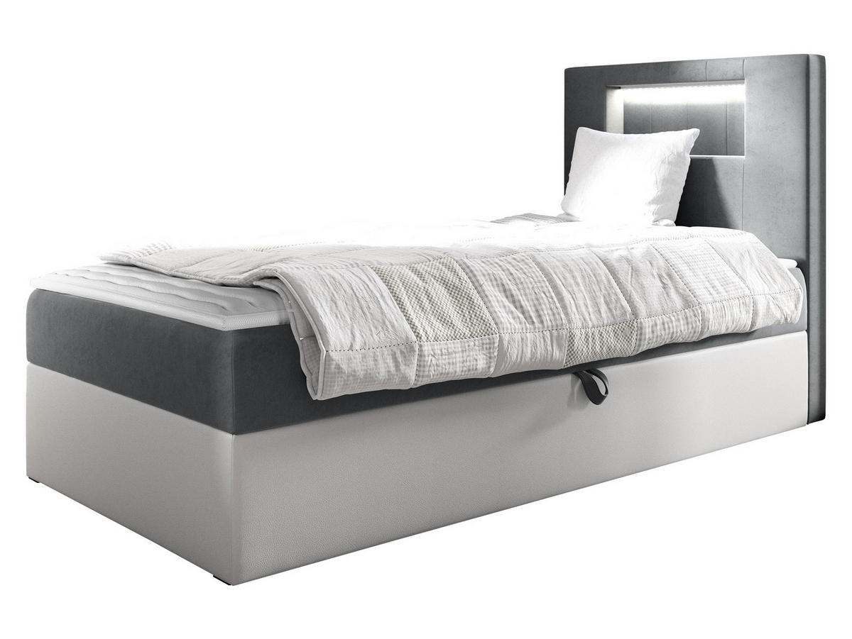 BOXBETT Gold Junior 1, Seite zum Öffnen des Bettkastens: Rechts - Weiß/Grau, Holz (90/200cm) - MIRJAN24