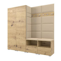GARDEROBE NELA VI 200 cm (Kompaktgarderobe Artisan Eiche mit Sitzpolster Beige 04 Schrank & Paneel) - Beige/Silberfarben, Holz/Holzwerkstoff (200/187/40cm) - Ravio