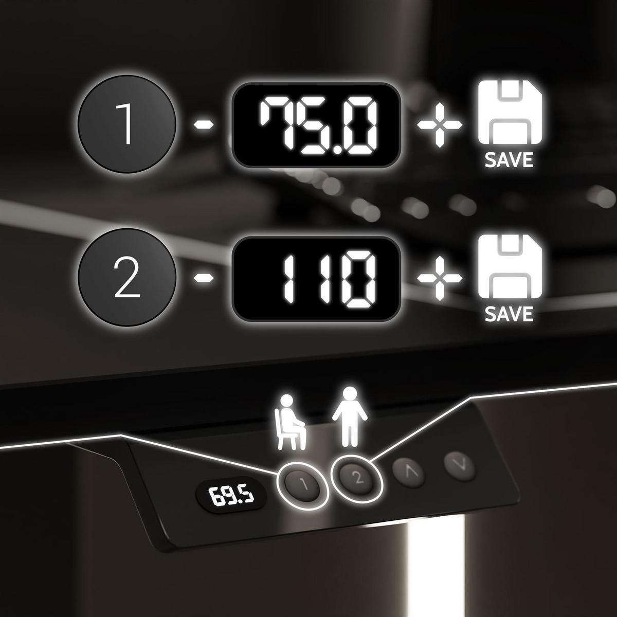 SCHREIBTISCH SPACE GAMING höhenverstellbar mit Metallbeinen schwarz/schwarz - Schwarz, Holzwerkstoff (70/140/69.5cm) - Lookway