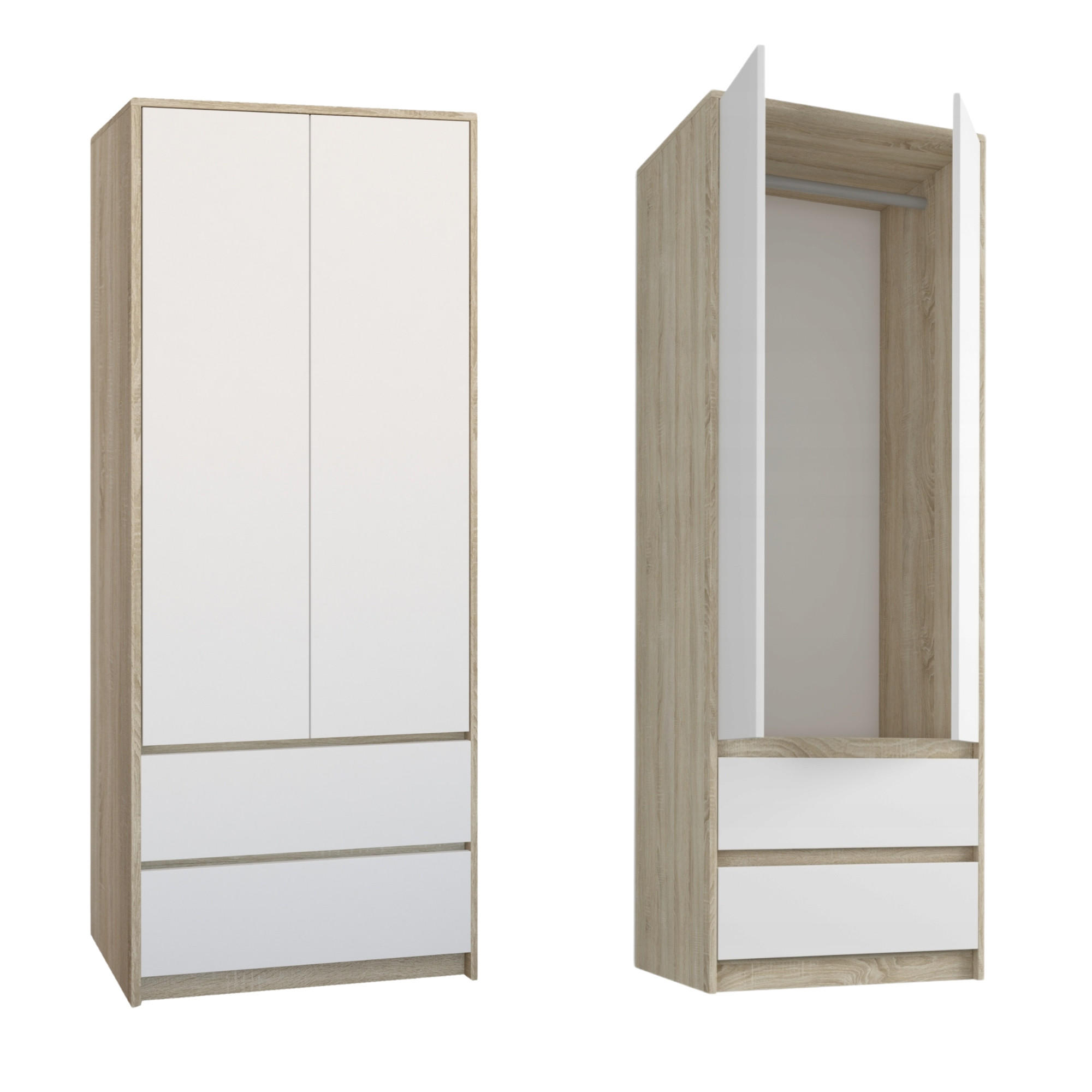 KLEIDERSCHRANK mit 2 Türen und 2 Schubladen sonoma / weiß - Weiß/Sonoma Eiche, Holzwerkstoff (63/180/55cm) - Home Collective