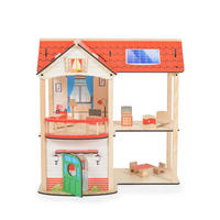 PUPPENHAUS Elly rot Holz, 11 Möbelstücke, 2 Etagen, 4 Zimmer, Küche, Bad, Türen, Puppe - Rot, Holz (32/53/53cm) - Moni