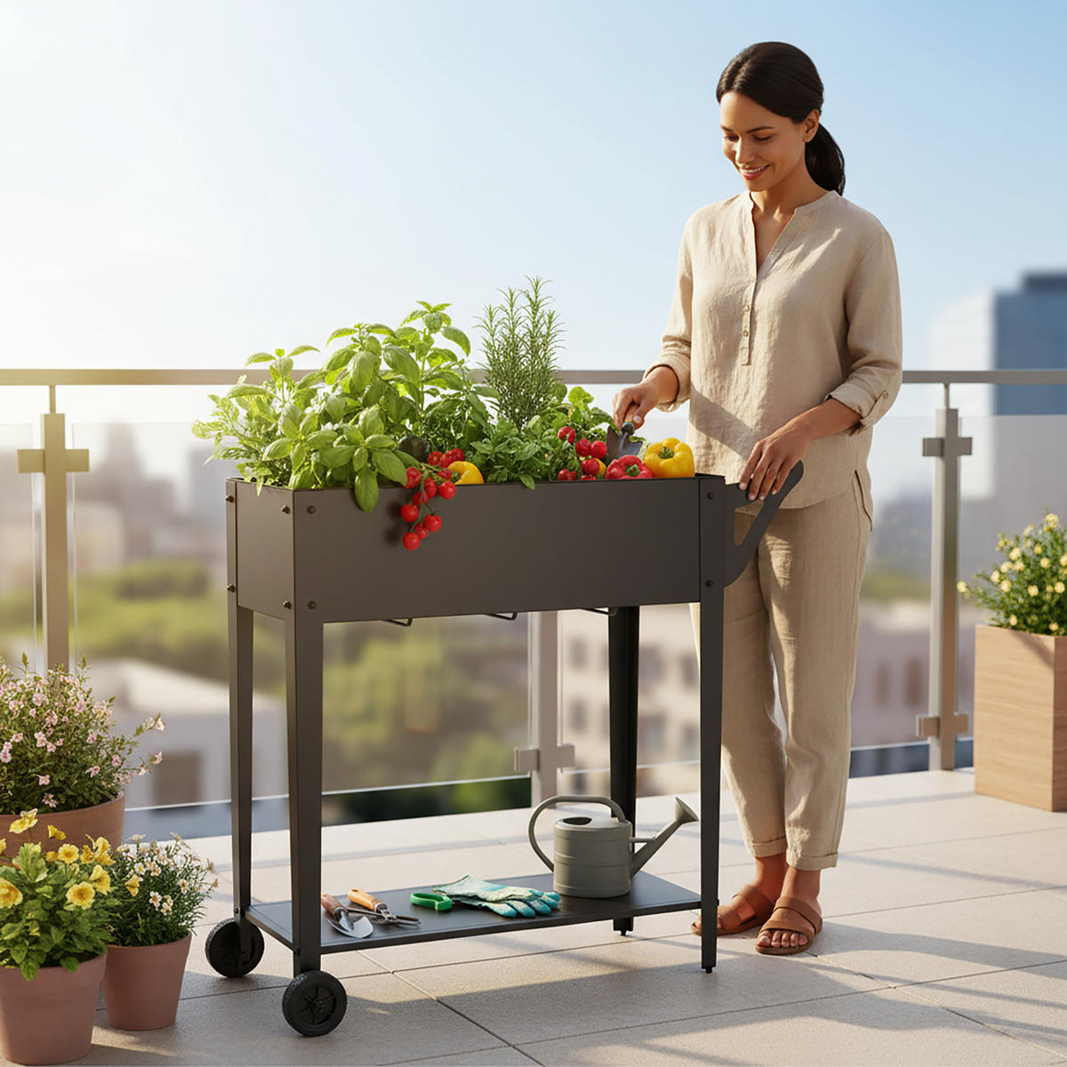 HOCHBEET - Anthrazit, Kunststoff/Metall (85/80/50cm) - Relaxdays